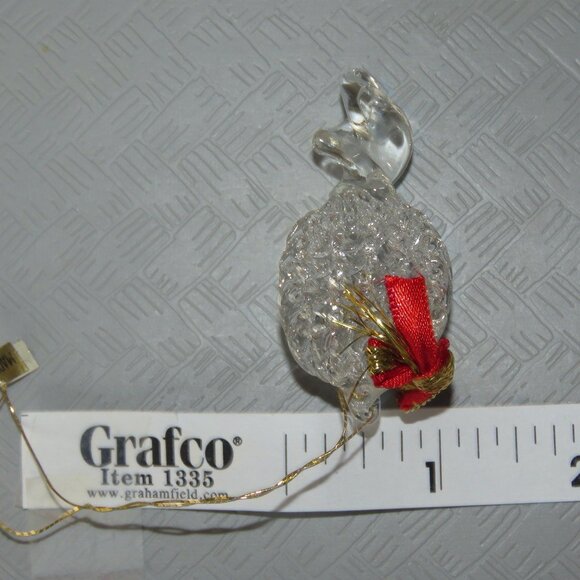 Vtg Clear Spun Glass Crystal Oval Pinecone Shape Hanging XMAS Ornament - Picture 7 of 10